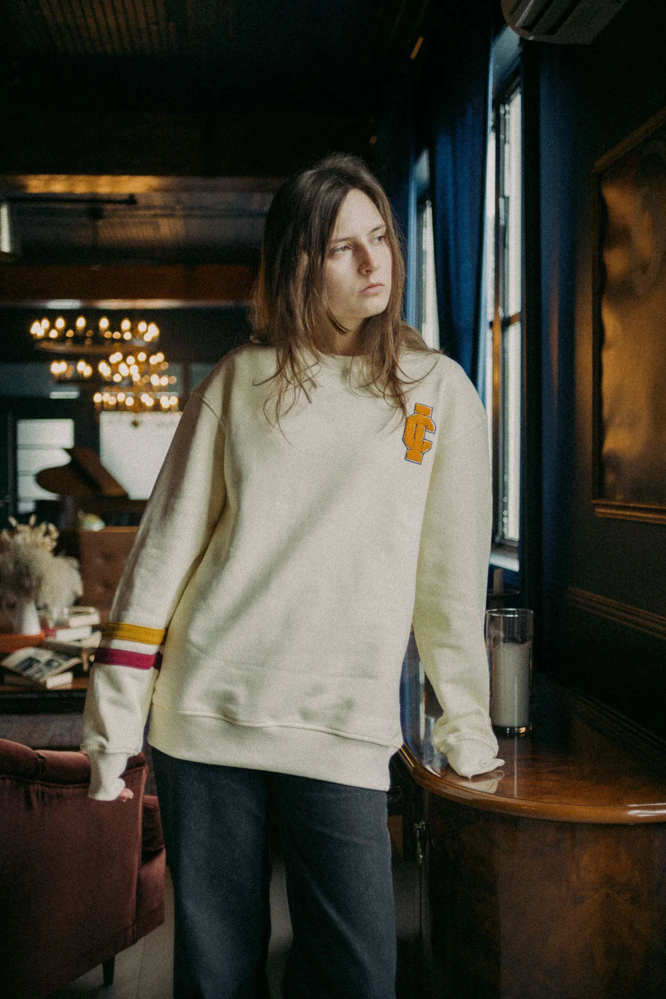 Invisible College Crew-Neck Sweatshirt In Cream - Image 6