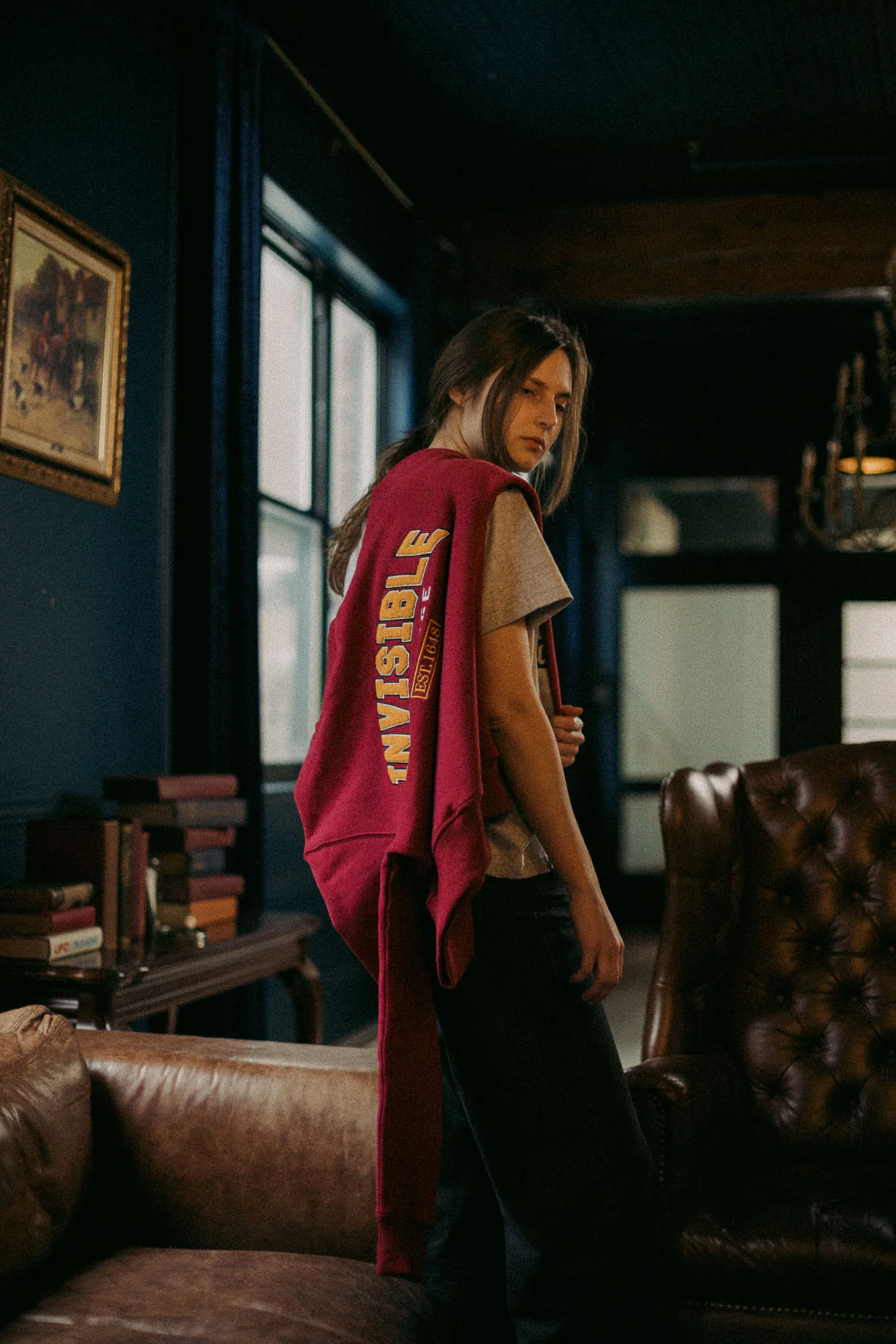 Invisible College Crewneck in Crimson - Image 12